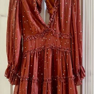 entro Rust Star-Print Ruffle Tiered Backless Dress